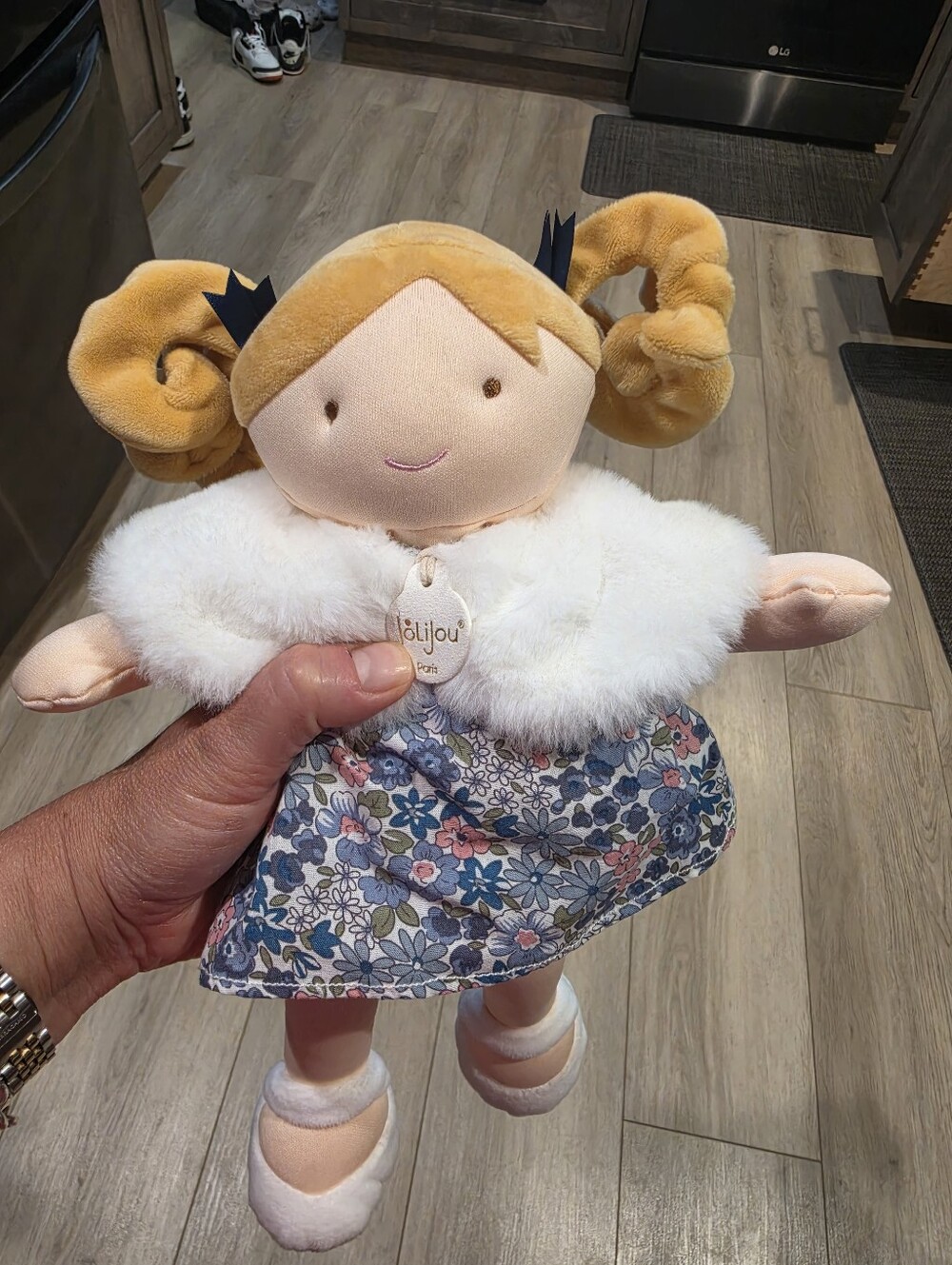 Jolijou Paris Pretty Doll Floral Dress Plush Stuffed Doll French Design